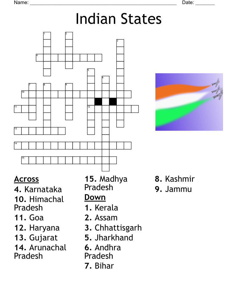 Indian States Crossword