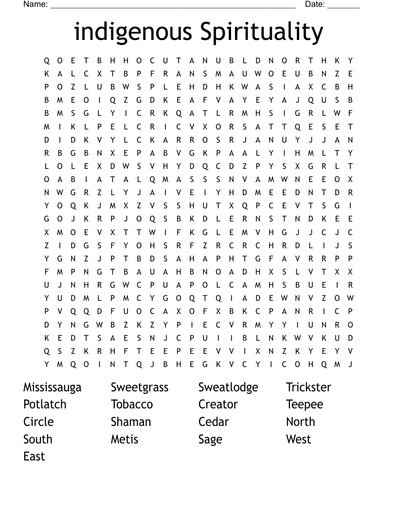 indigenous Spirituality  Word Search
