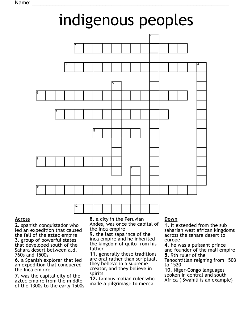 indigenous peoples  Crossword