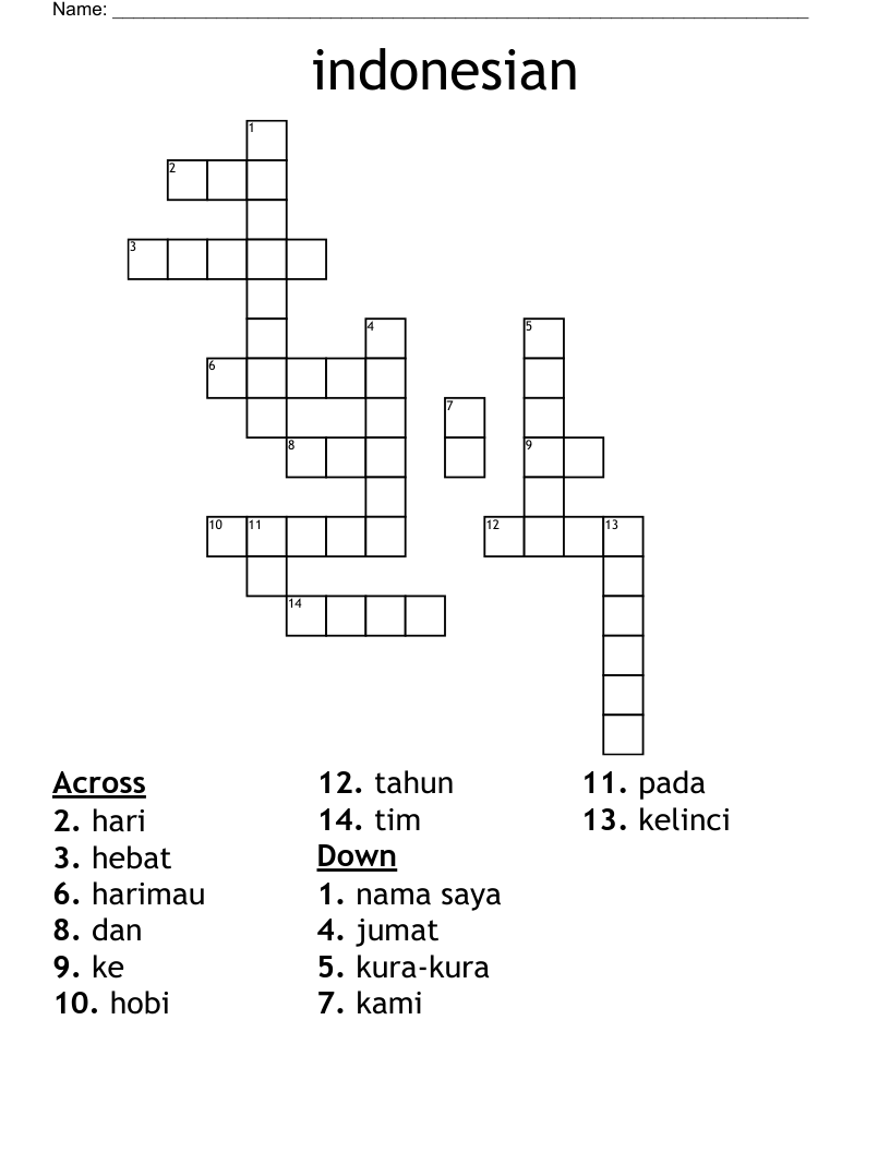 indonesian  Crossword