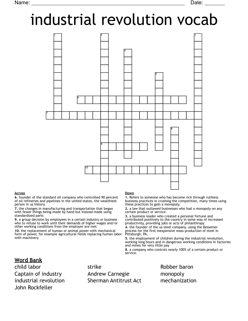 industrial revolution vocab Crossword