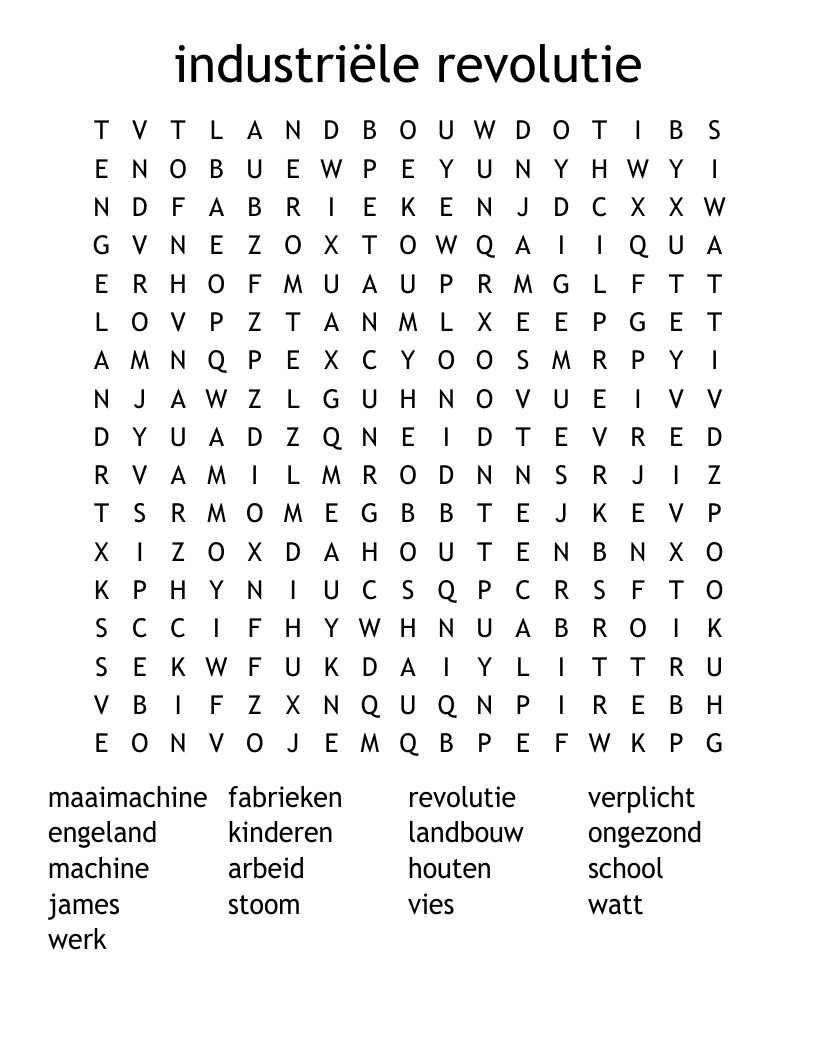 industriële revolutie Word Search