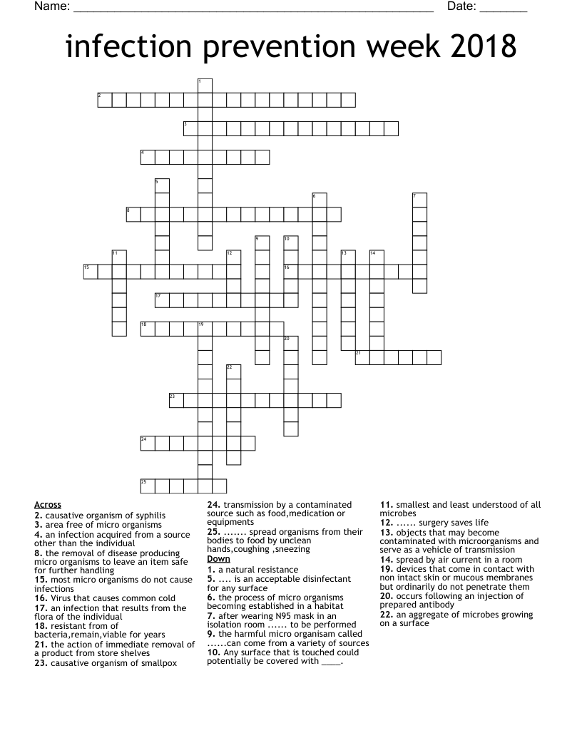 infection  prevention week 2018 Crossword