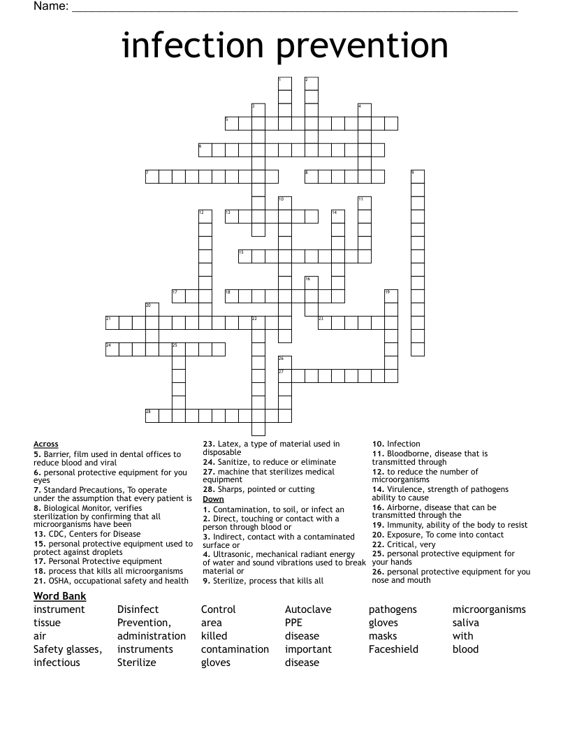 infection prevention Crossword