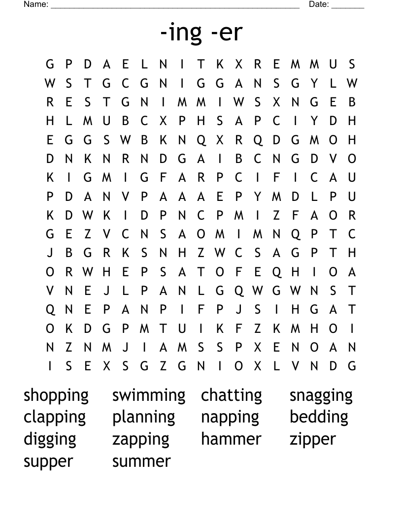 -ing  -er Word Search