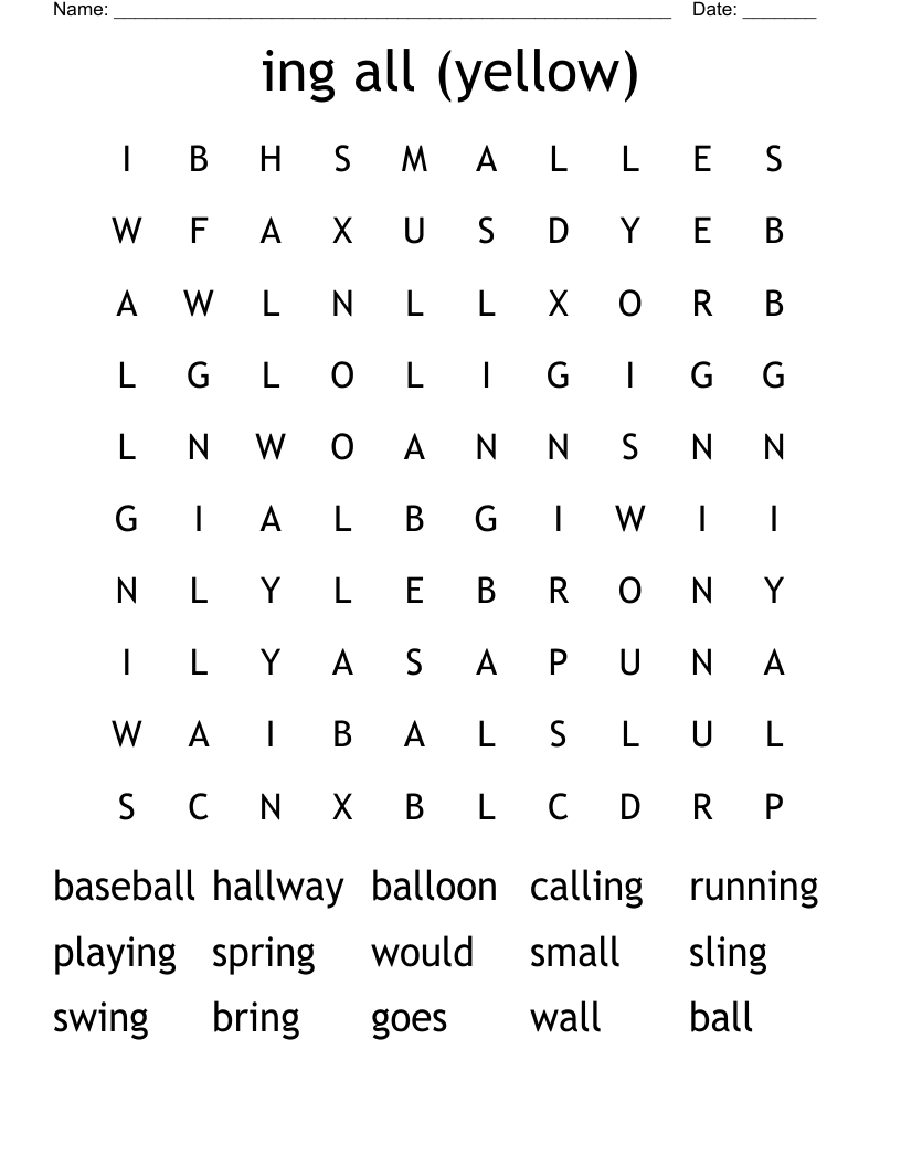 ing all (yellow) Word Search