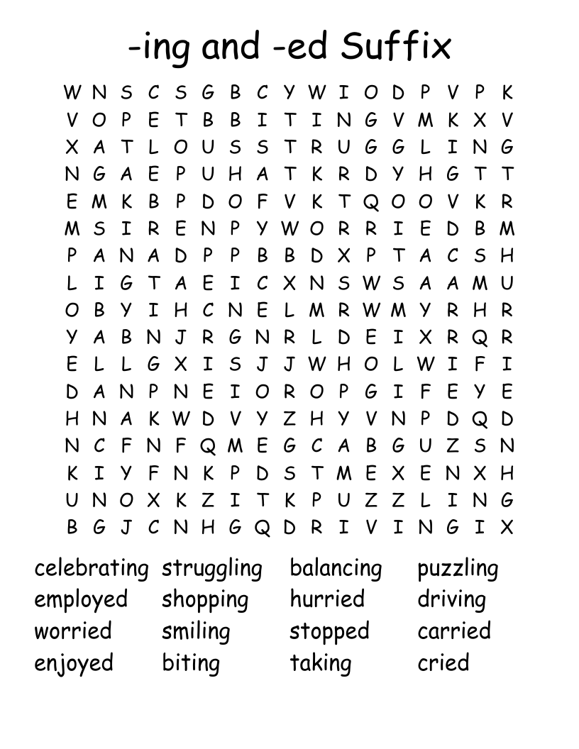 -ing and -ed Suffix Word Search
