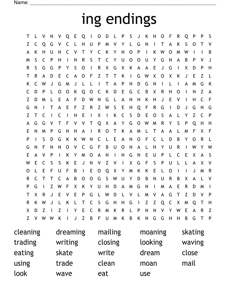 ing endings Word Search