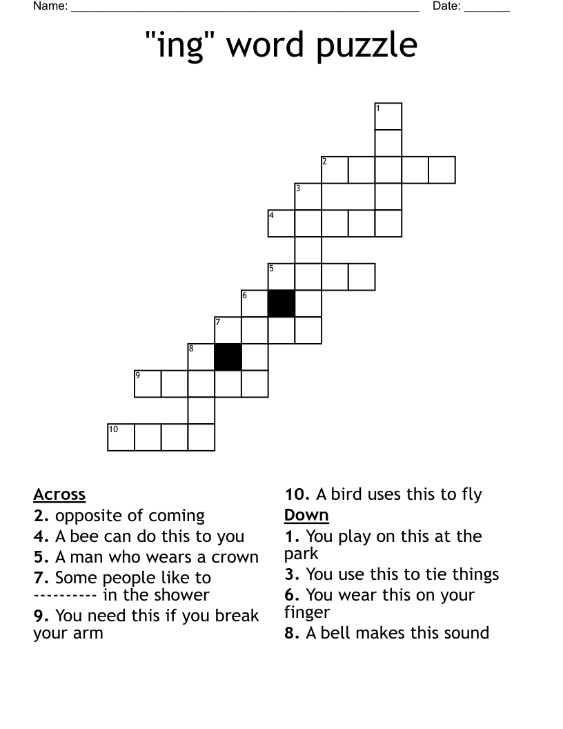 "ing" word puzzle Crossword