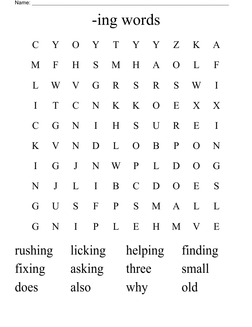 -ing words Word Search