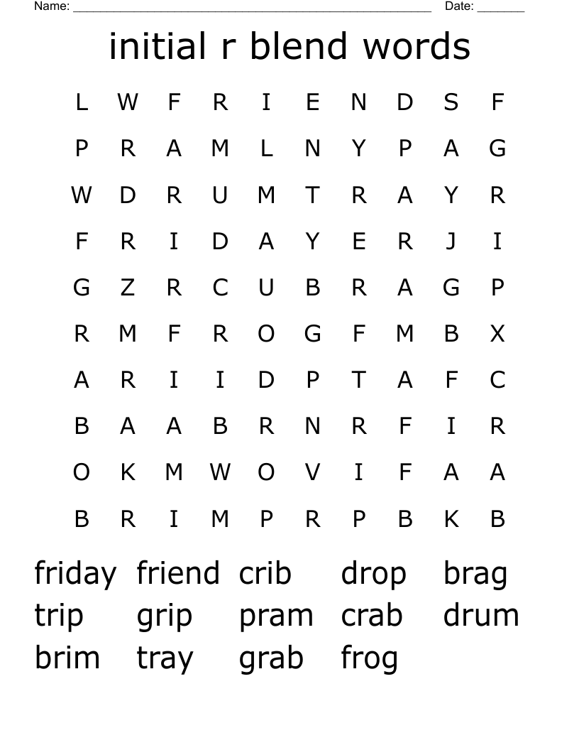 initial r blend words Word Search