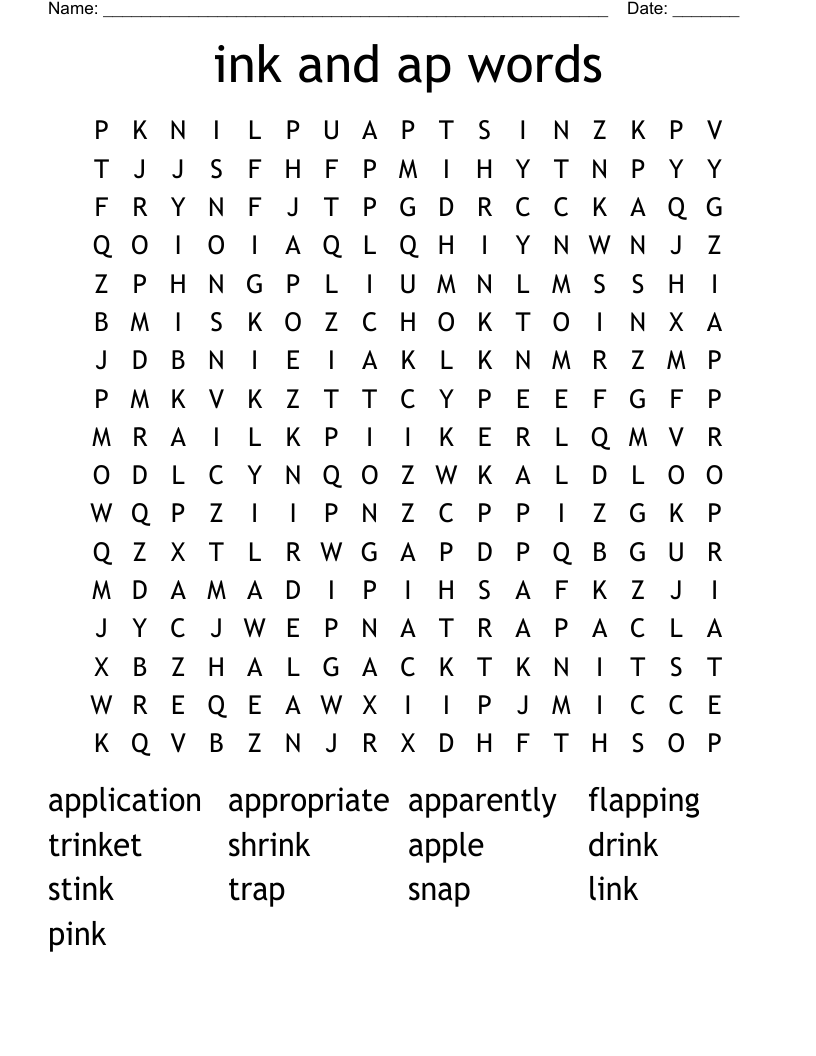 ink and ap words Word Search