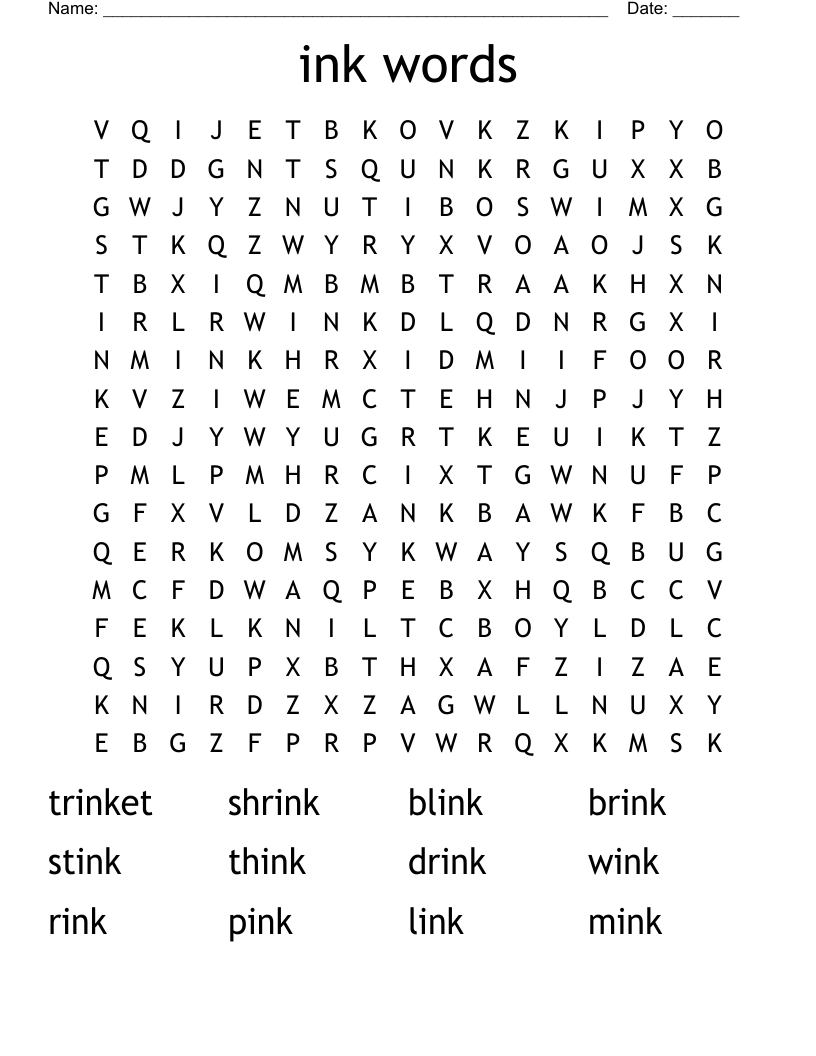 ink words Word Search
