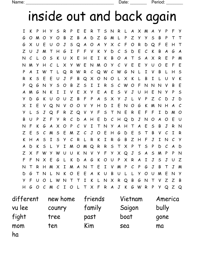 inside out and back again Word Search