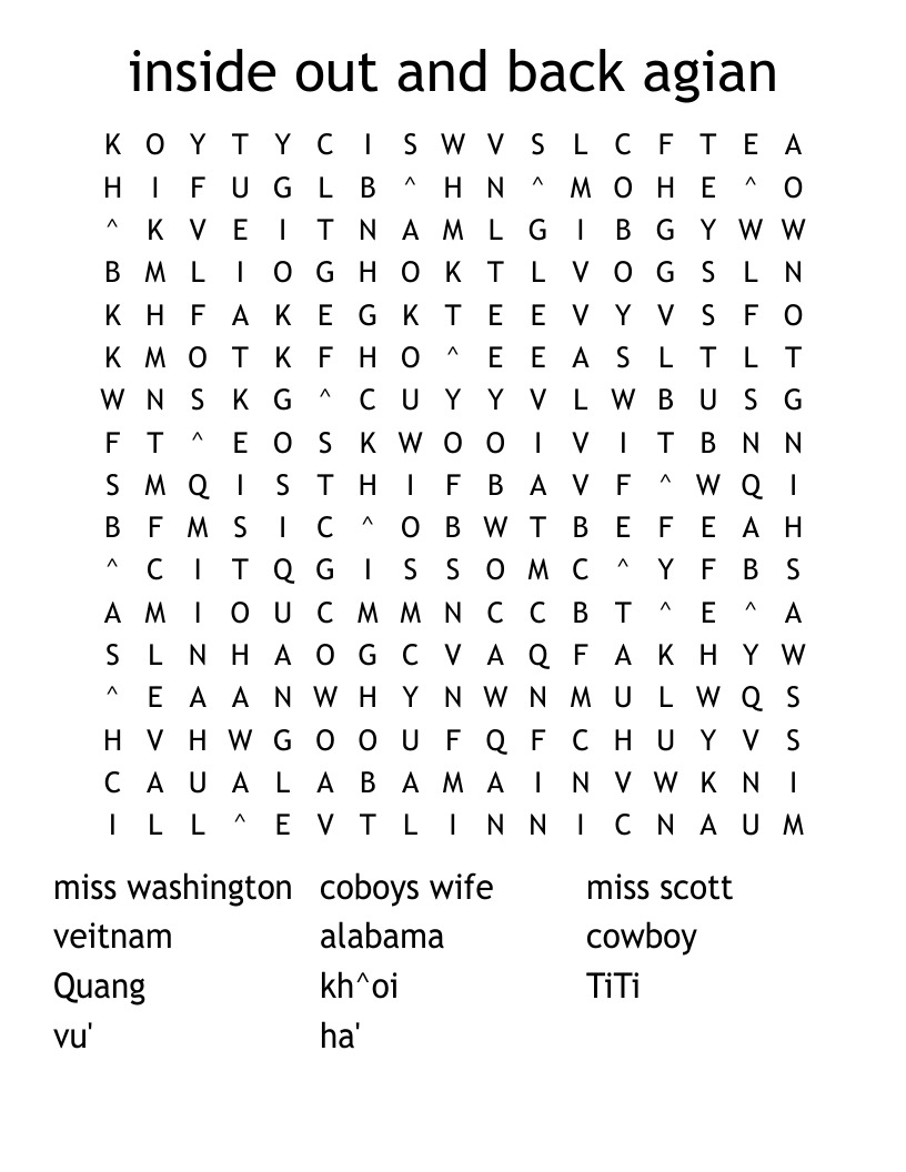 inside out and back agian Word Search