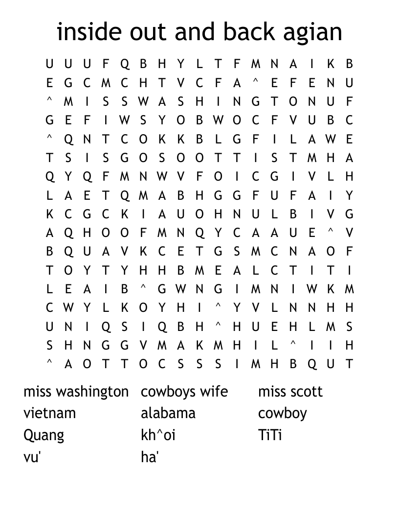 inside out and back agian Word Search