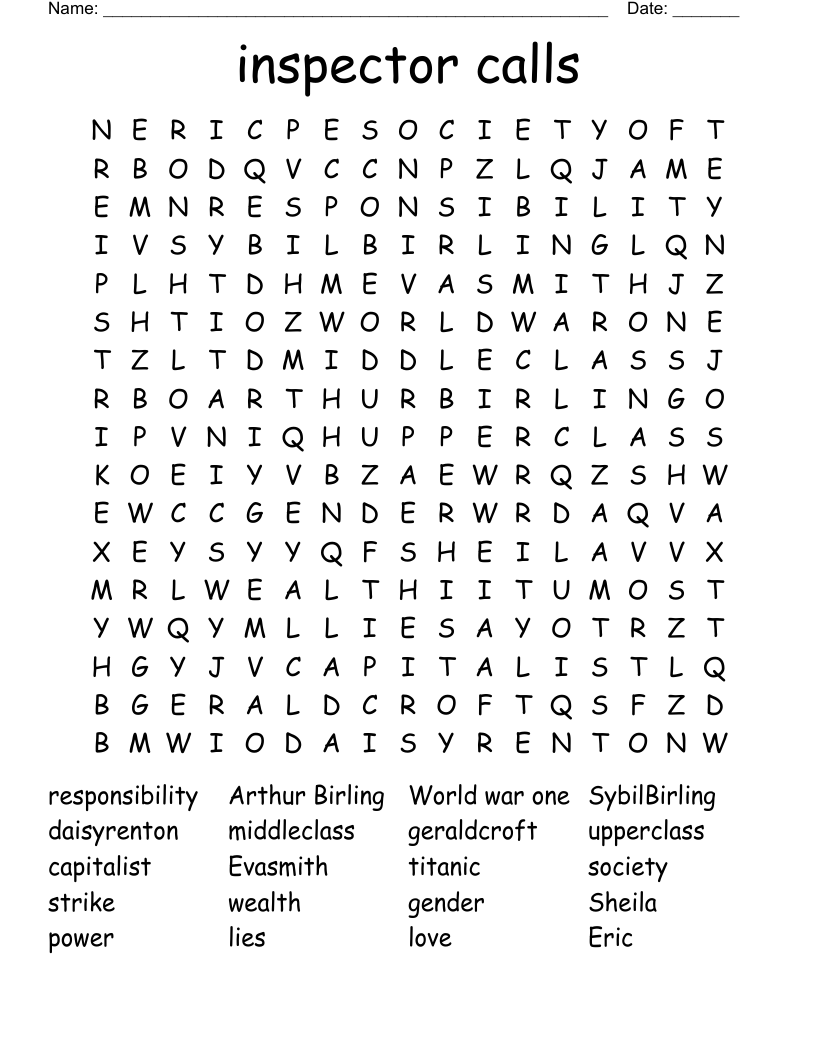 inspector calls Word Search