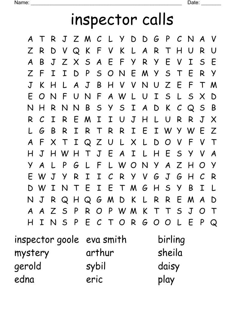 inspector calls Word Search