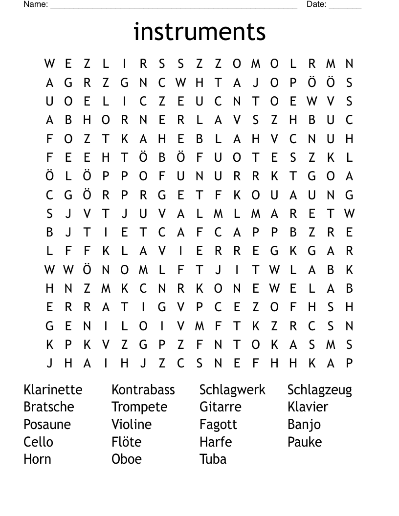 instruments Word Search