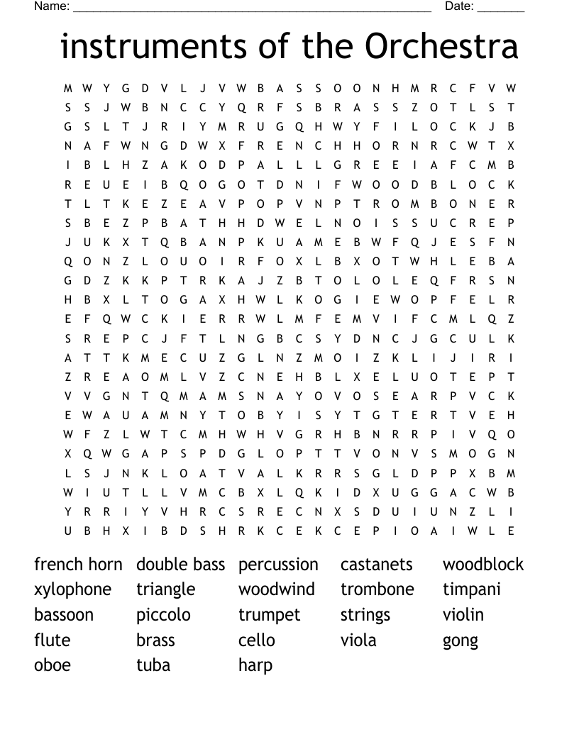 instruments of the Orchestra Word Search