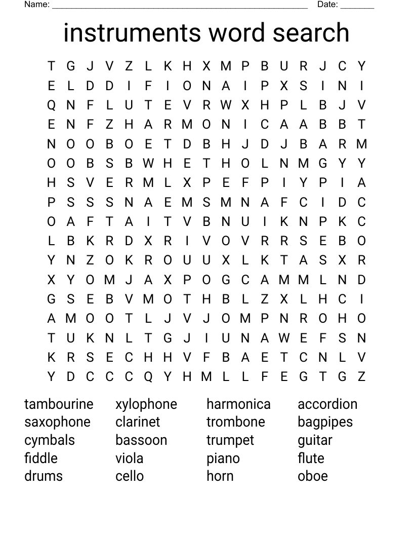 instruments word search