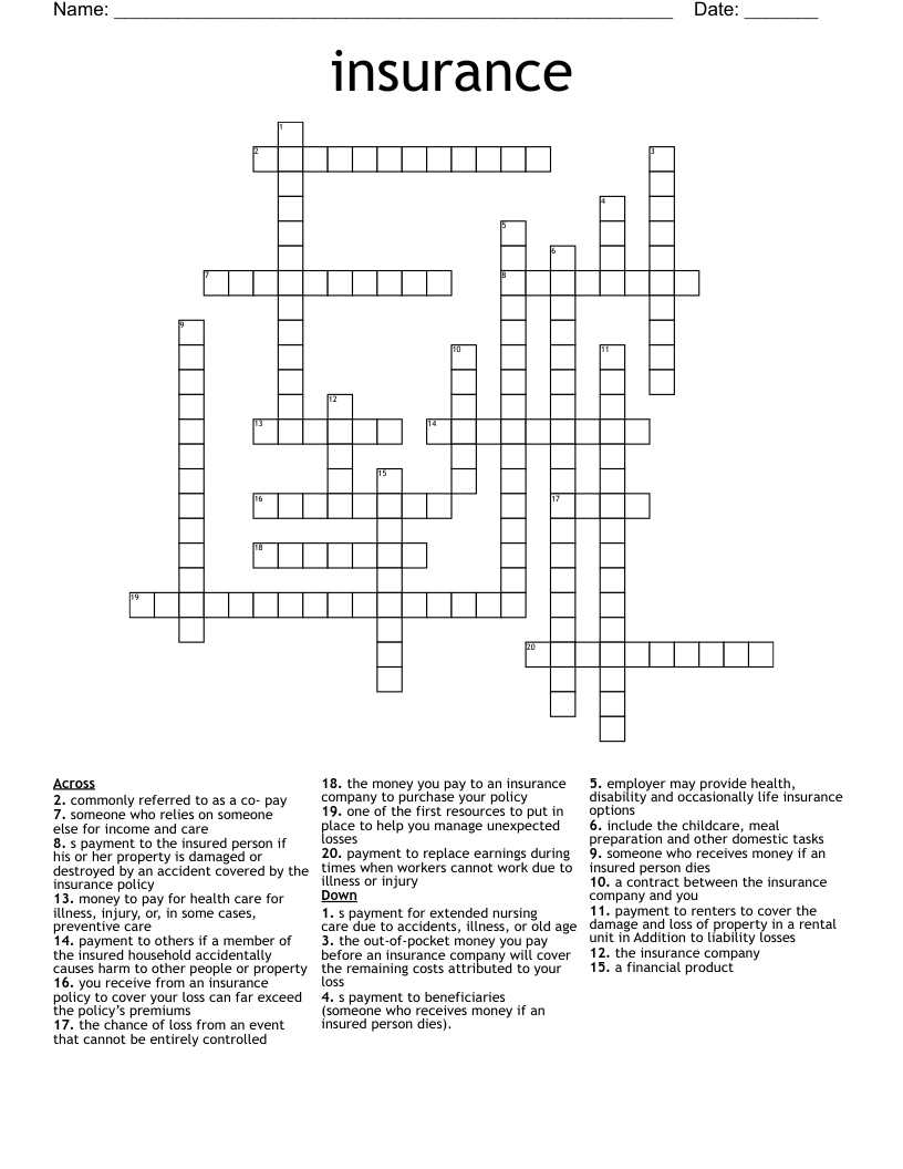 insurance Crossword