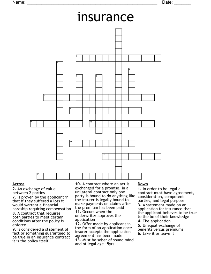 insurance Crossword