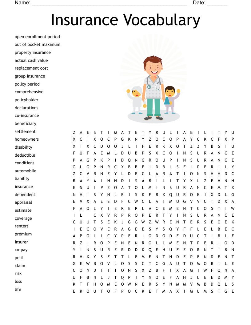 Insurance Vocabulary  Word Search