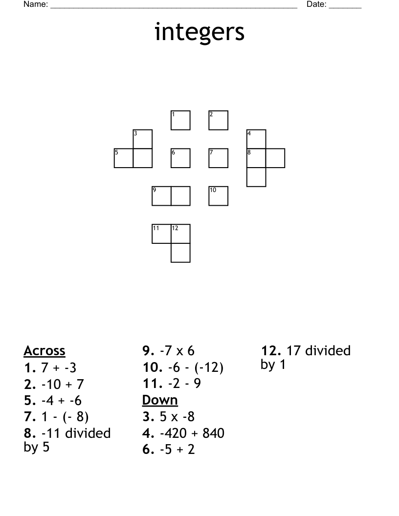 integers Crossword
