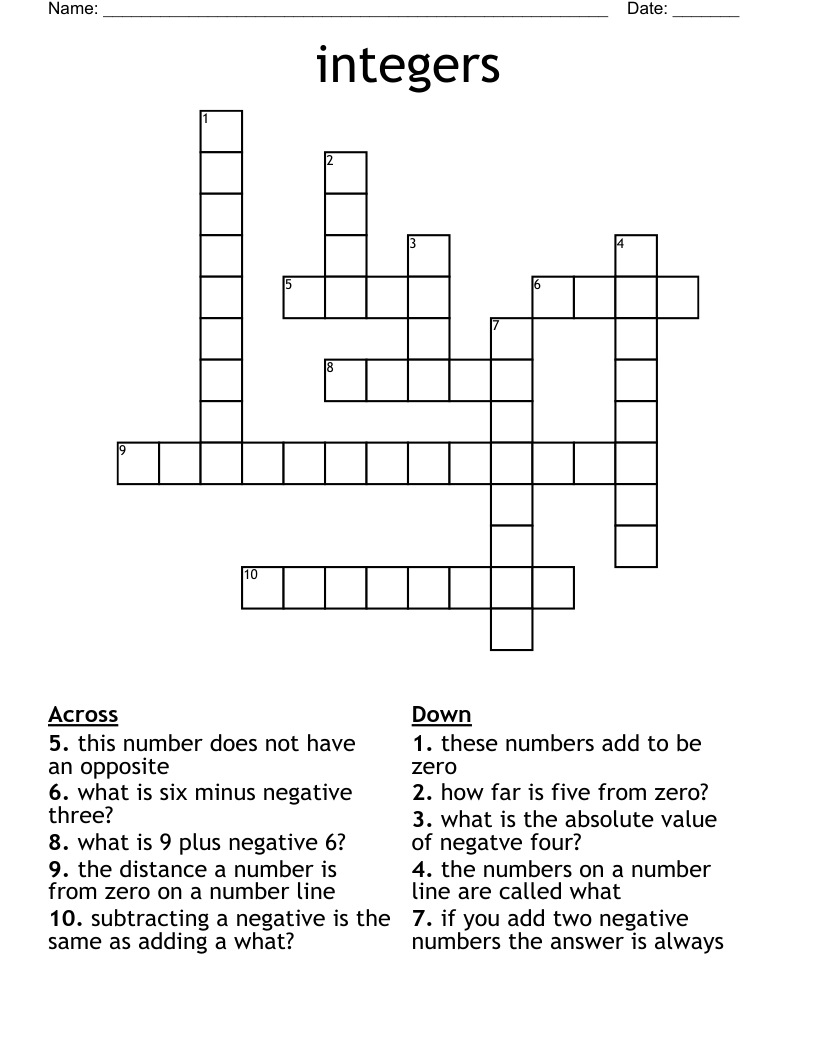 integers Crossword