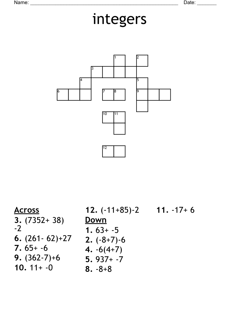 integers  Crossword