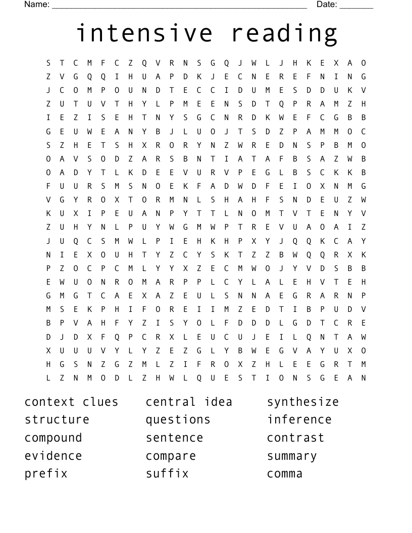 intensive reading Word Search