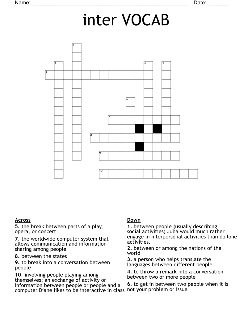 inter VOCAB Crossword