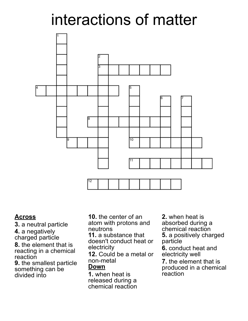 interactions of matter Crossword