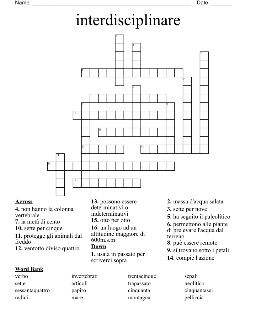 interdisciplinare Crossword