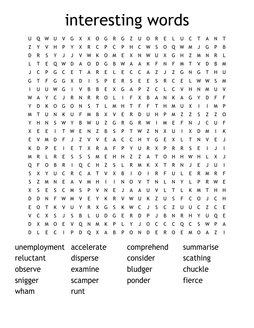 interesting words Word Search