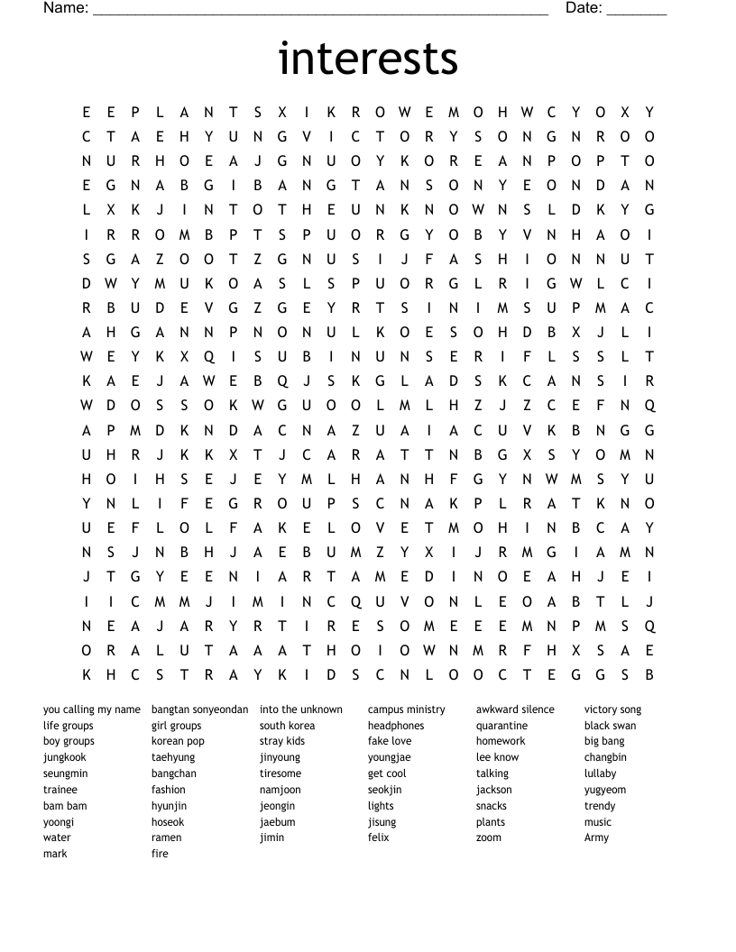 interests Word Search