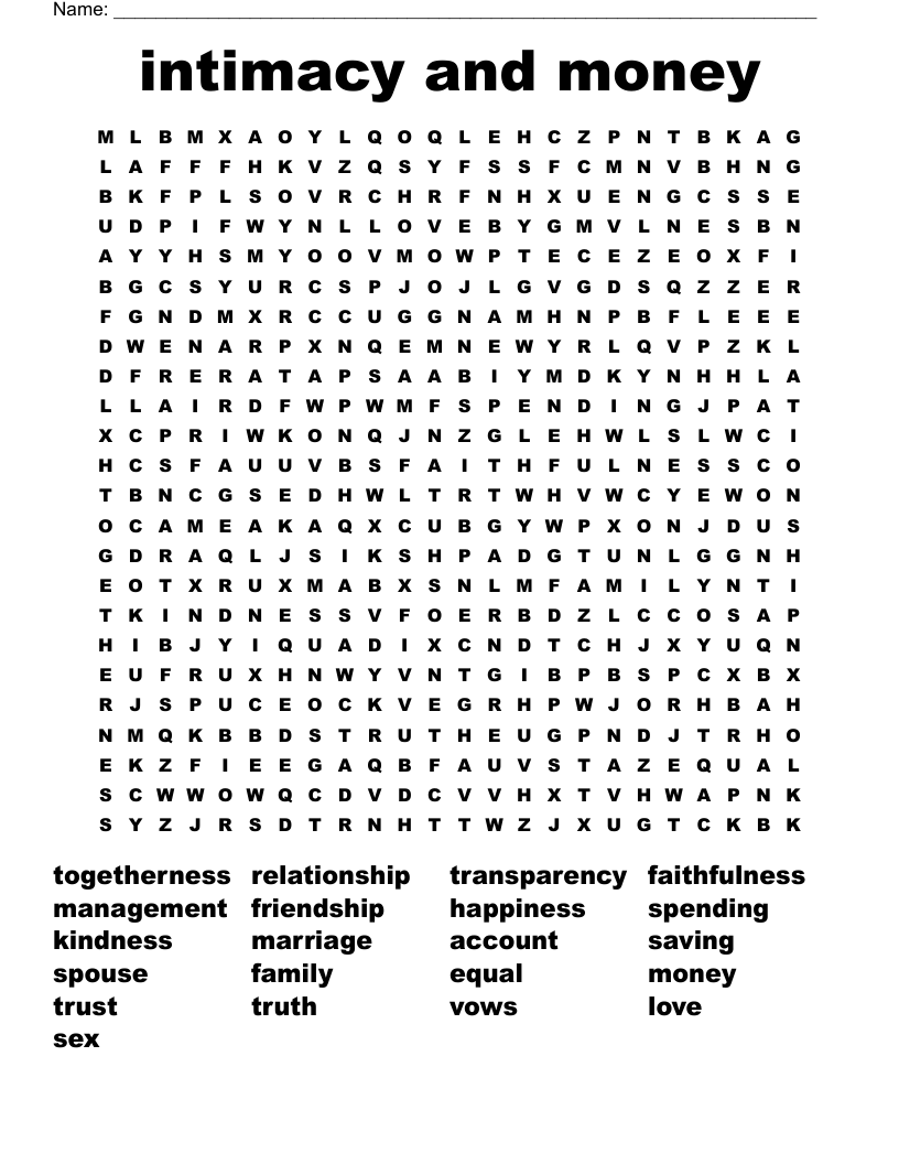 intimacy and money Word Search