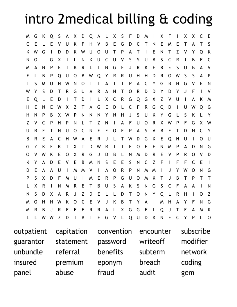 intro 2medical billing & coding Word Search
