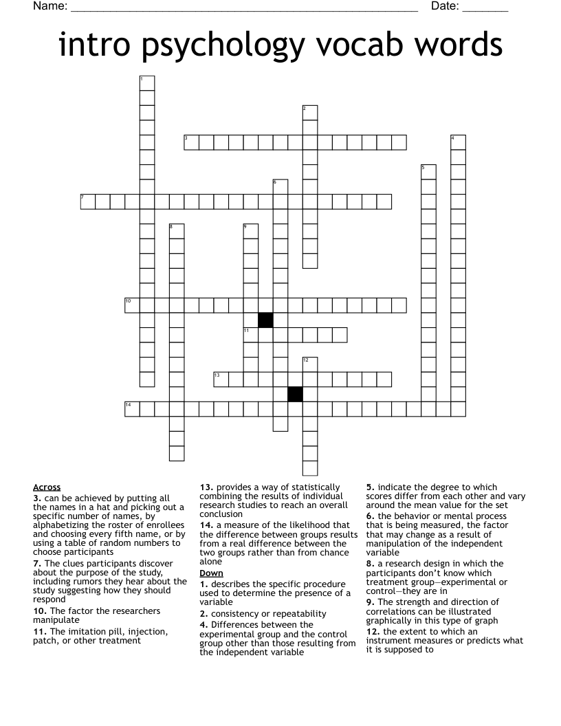 intro psychology vocab words Crossword