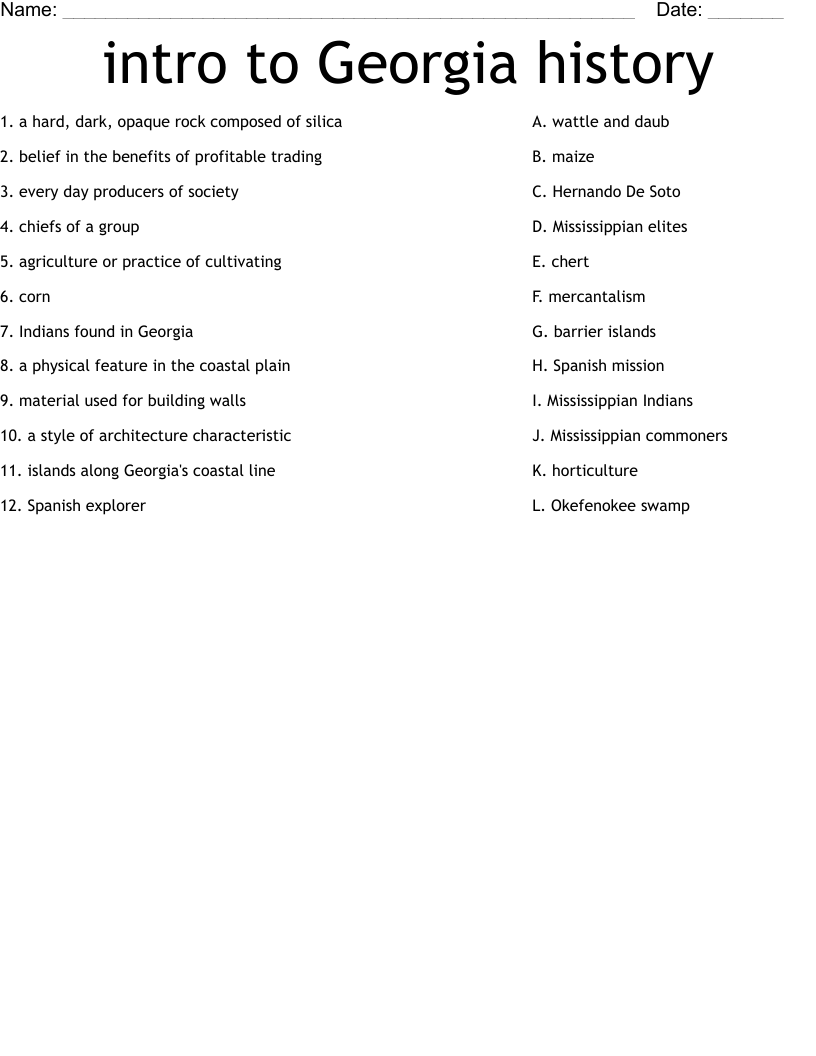 intro to Georgia history Worksheet