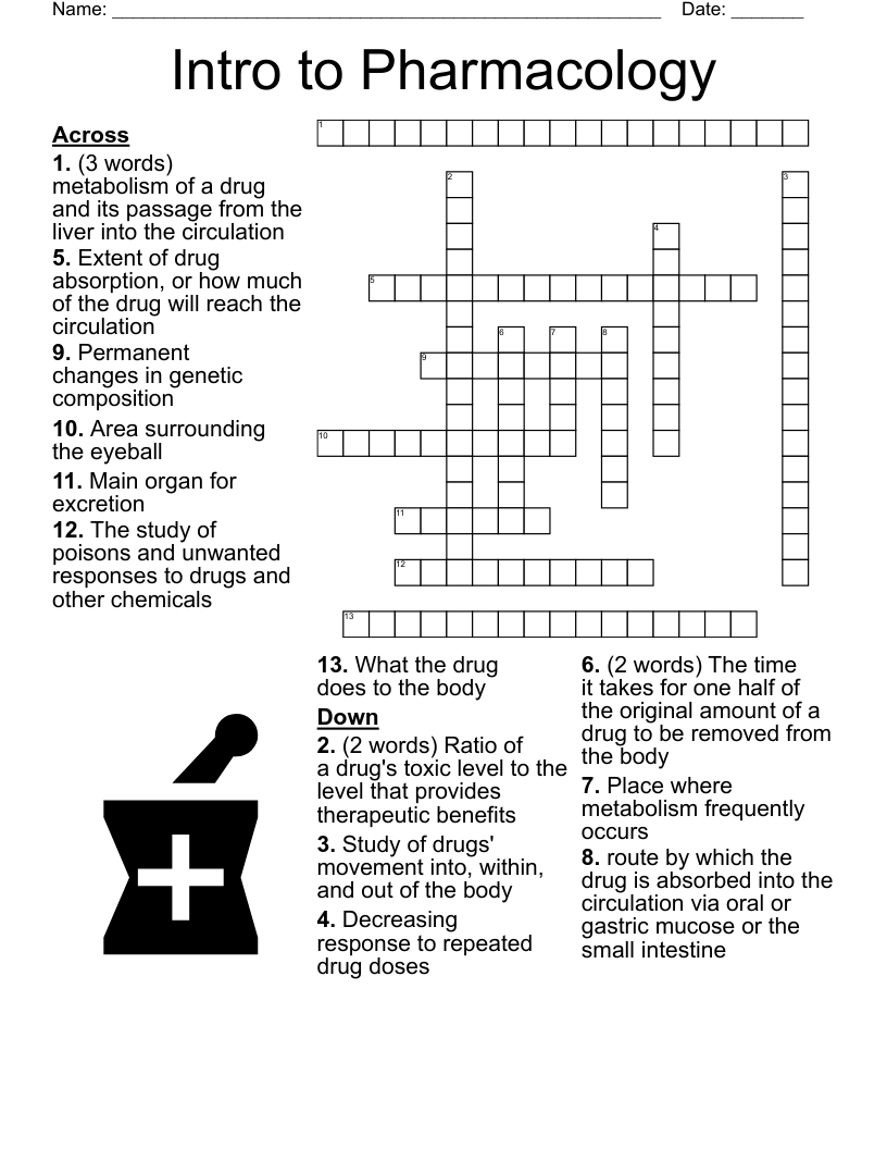 Intro to Pharmacology Crossword