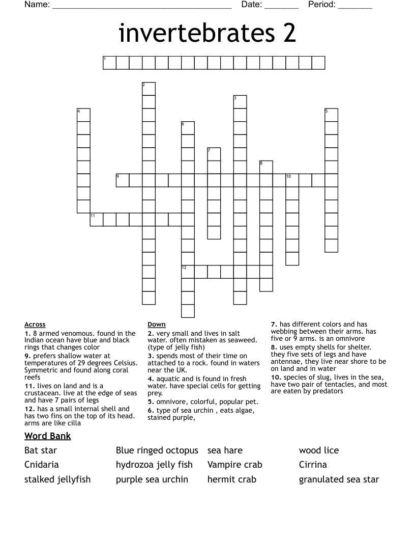 invertebrates 2 Crossword