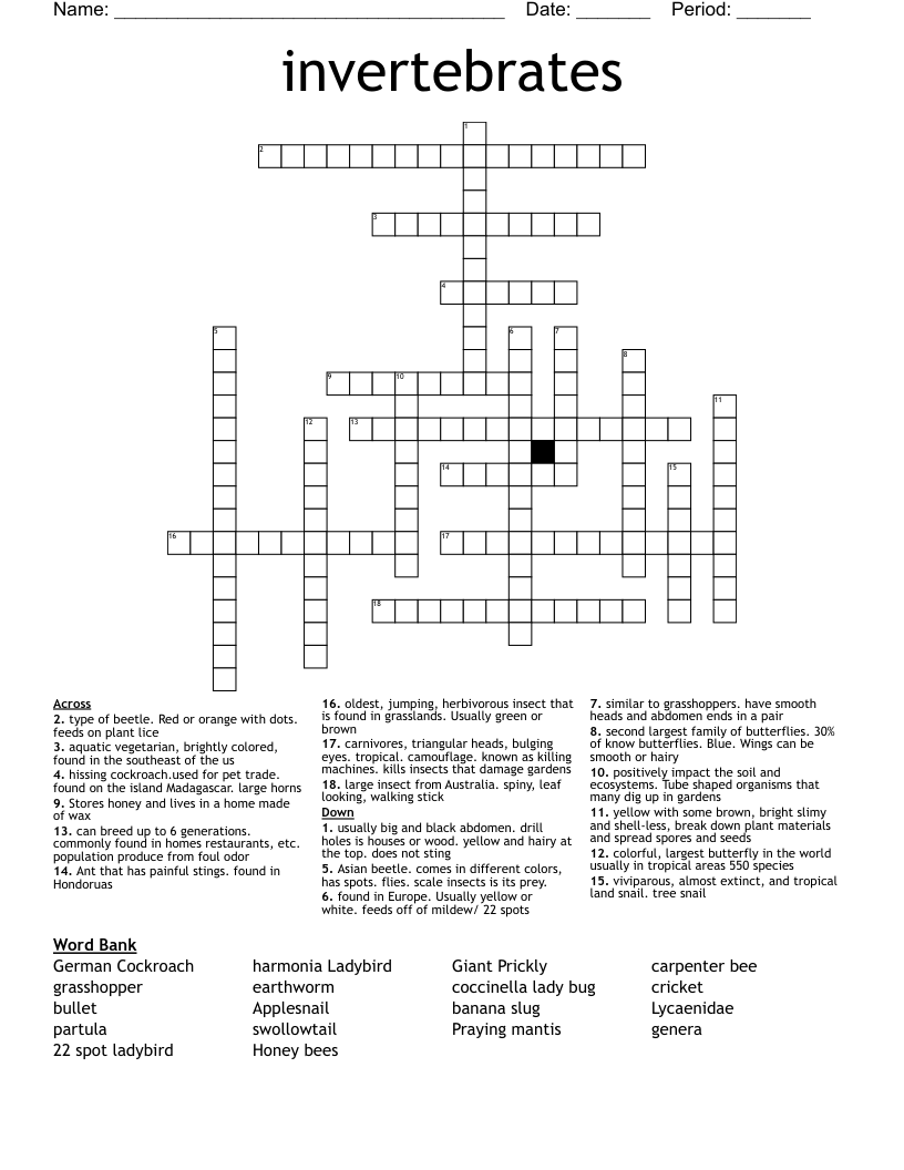 invertebrates Crossword