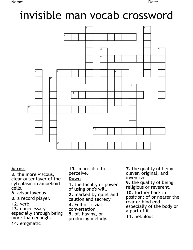 invisible man vocab crossword