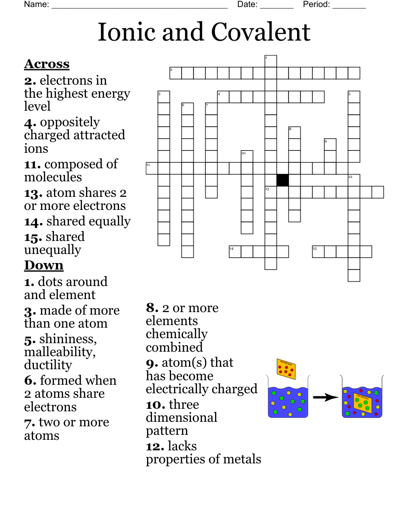 Ionic and Covalent Crossword