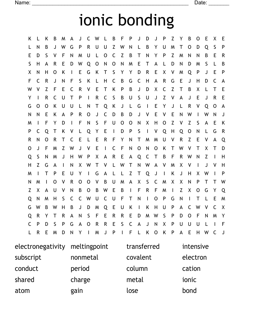 ionic bonding Word Search
