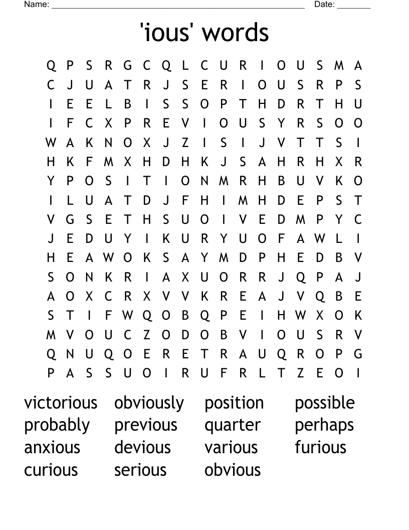 'ious' words Word Search