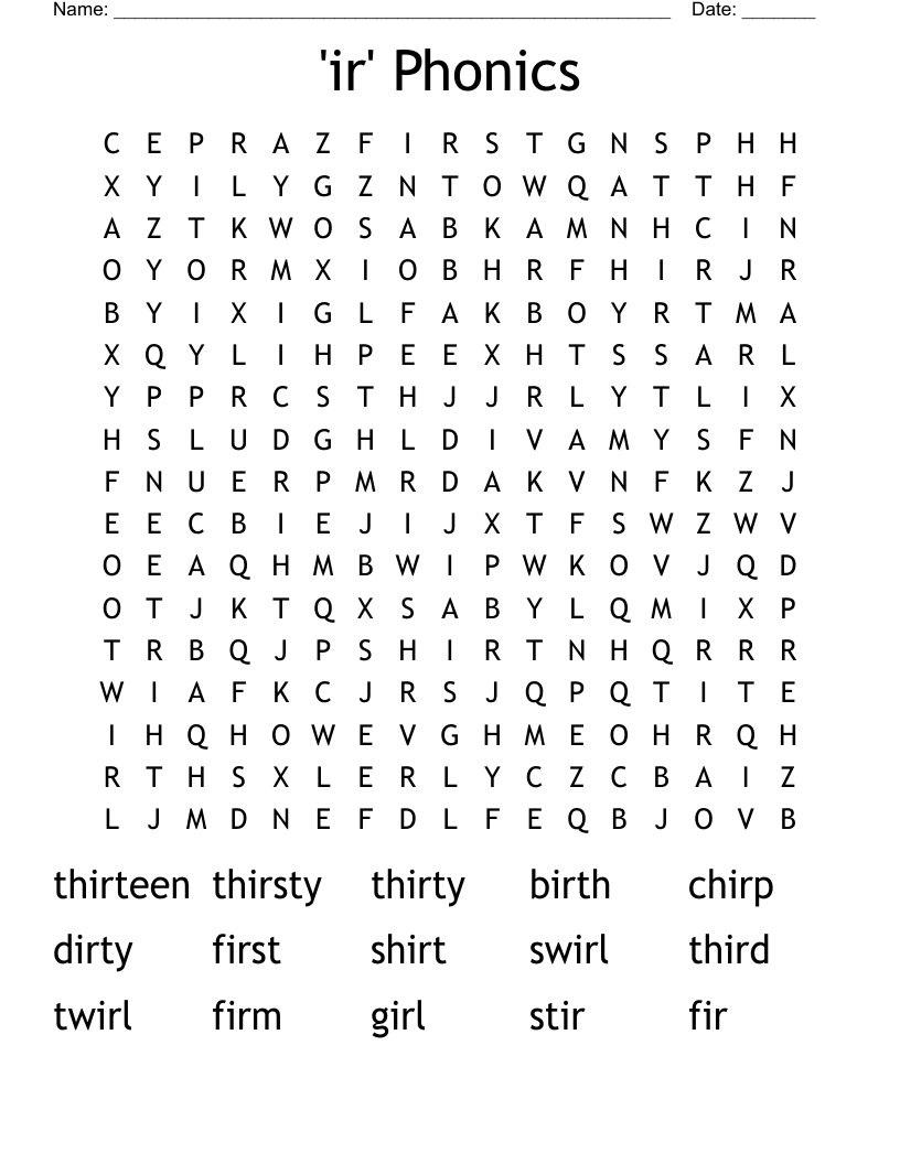 'ir' Phonics Word Search