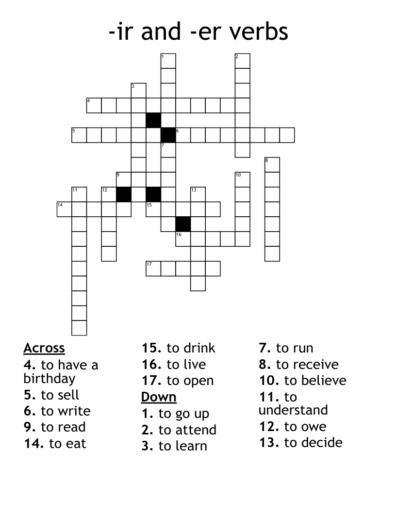 -ir and -er verbs Crossword